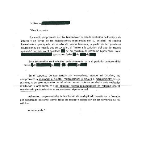Carta enviada por una entidad bancaria a un vecino de Móstoles afectado por las cláusulas suelo. Fuente: Ayuntamiento de Móstoles